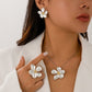 Goth Petal Flower Pendant Thin Chain Necklace Stud Earrings Rings for Women Wed Bridal Jewelry Set Engagement Gift New