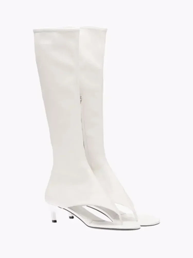 New European and American Fish Mouth Clip Toe Mid Boot, Fashionable Thin High Heel Side Zipper Women's High Tube Cool Boot