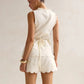 Women’s Casual 2 Piece Outfits Summer Sleeveless Ruffle Trim Tank Tops and Elastic Waist Shorts Set Vacation Beachwear