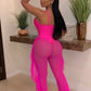 Summer 2 Piece Set Women Sexy Hollow See Through Bodysuit Top+Ruffles Pants Vacation Beach Matching Clubwear Outfits