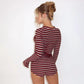 Woman Clothing 2 Pieces Set Striped Outfits for Night Out Long Sleeve Top and Shorts Matching Sets