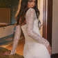 Lace Long Sleeve Sexy Maxi Dress For Women White Square Collar Backless Back Split Bodycon Club Party Long Dress