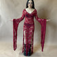 Women Halloween Floral Lace Sheer See Through Long Dress V Neck Flare Long Sleeve High Split Bodycon A-line Dresses