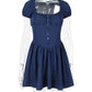 Square Collar Pleated Mini Dress For Women Navy Blue Fashion Short Sleeve Backless A-line Club Party Sexy Dress Elegant