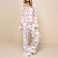 Christmas Pajamas for Women Feather Trim Button Down Long Sleeve Top and Pants Pj Set Soft Sleepwear Loungewear