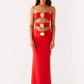 Metal Rose Hollow Out Sexy Maxi Dress Women Beach Holiday Gown Strapless Off-shoulder Backless Bodycon Club Long Dress