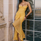 Ruffled Draped Ruched Sexy Maxi Dress For Women Yellow Spaghetti Strap Sleeveless Backless Club Party Sexy Long Dress