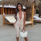Chic Women Sheer See Through Capri Bodysuit Lingerie Halter V Neck Sleeveless Open Back Slim Fit Lace Jumpsuit Romper