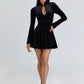 Hollow Out Long Sleeve Sexy Mini Dress Women Elegant Velvet Turtleneck High Waist A-line Club Party Dress Female