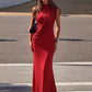 High Neck Draped Ruched Maxi Dress Women Elegant Sleeveless Bodycon Evening Club Party Long Dress Female Cocktail Gown