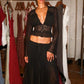 Elegant Sexy Two Piece Set Women V Neck Long Sleeve T-shirt Maxi Skirt Matching Set Female Loose Pleated Club Dress Set