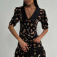 Short Sleeve Floral Mini Dress For Women Robe Turn-down Collar Elegant French Dress Ladies Fashion High Waist Dresses