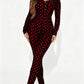 Women Valentines Sexy Heart Print Long Sleeve Slim Fit Romper Pajamas Holiday Bodycon Button Up Jumpsuit Cute Pjs