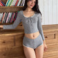 Y2K Coquette Women Striped Loungewear Set Lace Ruffle Trim Bow Tie Long Sleeve Cropped Top + Shorts Sleepwear Pajamas