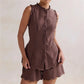 Women’s Casual 2 Piece Outfits Summer Sleeveless Ruffle Trim Tank Tops and Elastic Waist Shorts Set Vacation Beachwear