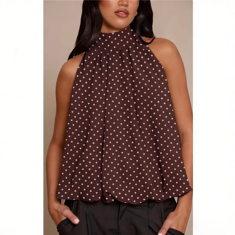 Women Elegant Tank Tops Summer Halter Neck Sleeveless Summer Solid Color Bubble Hem Vest for Daily Vacation Beach