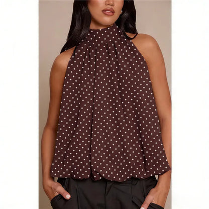 Women Elegant Tank Tops Summer Halter Neck Sleeveless Summer Solid Color Bubble Hem Vest for Daily Vacation Beach