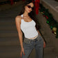 Hardwear Detail Halter Neck Open Back Tops Sexy Black White Ribbed Tight Fitted Tank Tops Clubwear Woman