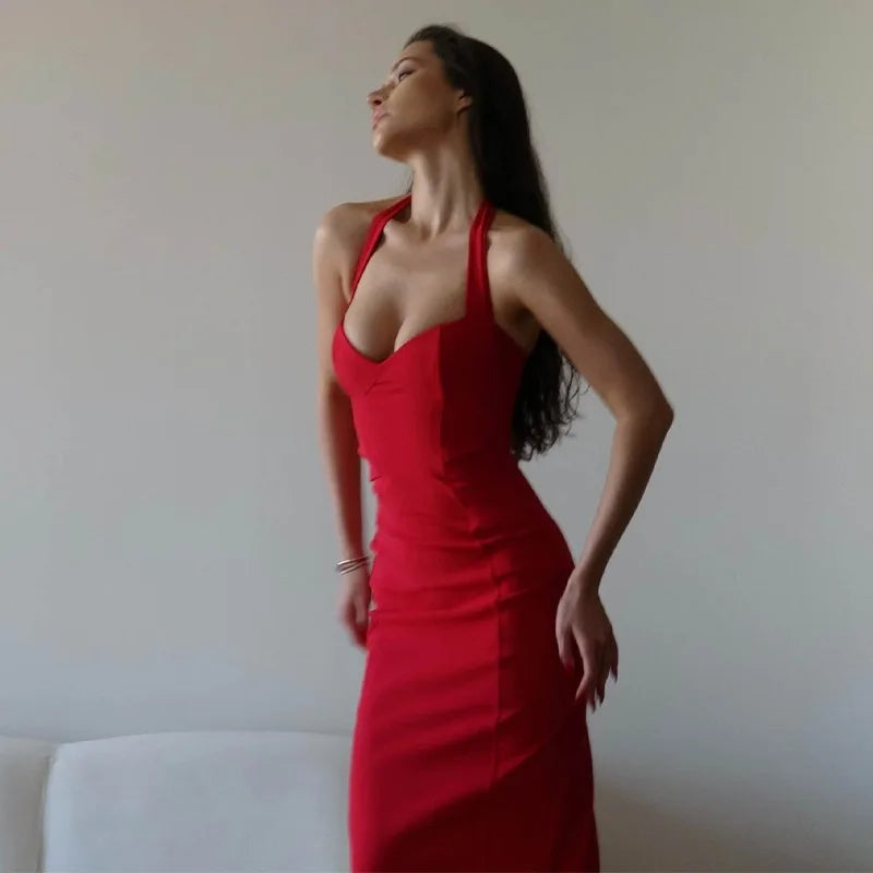 Elegant Deep V Backless Split Long Dresses Red Black Party Dresses Sexy Club Wear Kylie Jenner Outfits