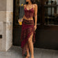Leopard Patchwork Tassel 2 Piece Set Women Sexy Backless Halter Bandages Tank Top+Irregular Hem Skirt Hottie Clubwear