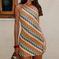 Irregular Printed Knitted Mini Dress Women Chic Backless Slanted Shoulder Slim Fit Dresses Summer Holiday Beach Robes