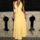 Women Halter Deep V Neck Sexy Midi Dress Pleated Bust Flared A‑Line Long Dress Elegant Evening Party Prom Dresses