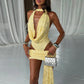 Sequins Patchwork 2 Piece Set Woman Summer Trend Swing Collar Sleeveless Bodysuits+Mini Skirts Beach Party Style Suit