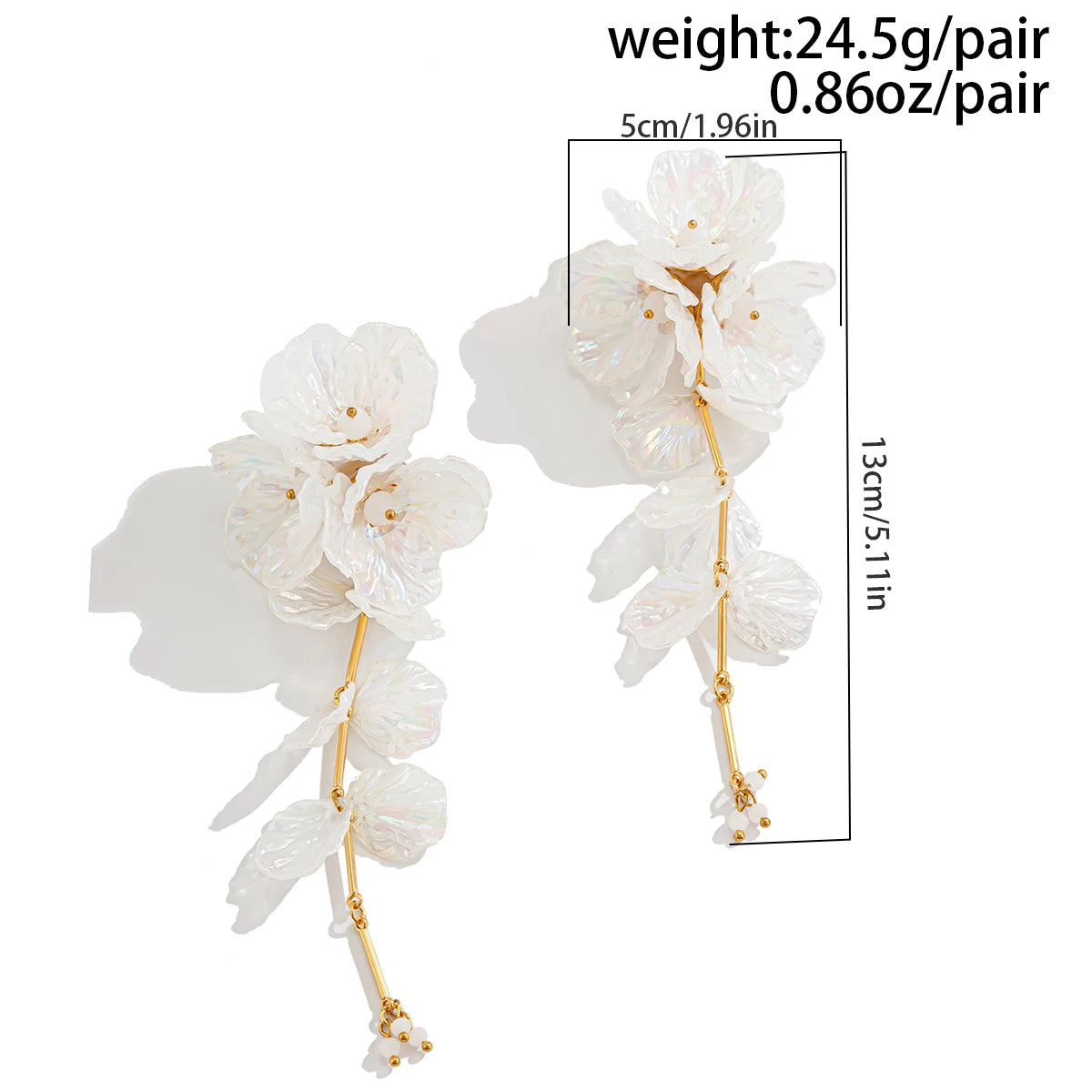 Elegant White Petal Flower Drop Earrings Women Kpop Hanging Piercing Earring Aesthetic Wed Bridal Jewelry Accessories