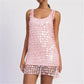 Women Sparkly Sequin Mesh Mini Dress U Neck Tie Back Sleeveless Loose Fit Dress Summer Beach Vacation Party Night Out