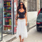 White Long Skirts with Lace Trim Asymmetric Hem Casual Vacation Style Skirt Woman Clothing Bohemian