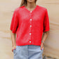 Women Knitted Crop Cardigan Shirt Short Sleeve Button Down Ribbed Knit Crop Top Y2k Girls Outwear Top Tee Shirt