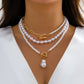 Vintage Imitation-Pearl Heart OT Buckle Pendant Necklace Women Wedding Bridal Bead Chain Neck Accessories Jewelry New
