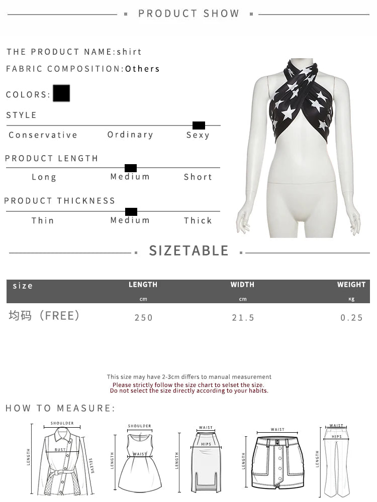 Five Star Print Tank Tops Women Y2K Basic Cross Halter Bandage Backless Sleeveless Streetwear Sexy Club Midnight Vest