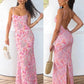 Y2K Sexy Dress Women Floral Print Backless Slit Skinny Elegant Summer Trend Party Banquet Vacation Festival Vestidos