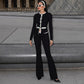 Black Knit 2 Piece Set Long Sleeve Cardigan and Flare Pants Matching Sets Elegant Fall Outfits Woman 2025