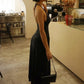 Halter Deep V Neck Sexy Midi Dress Women Elegant Black Sleeveless Backless Ruched Flared Hem Club Party Long Dresses