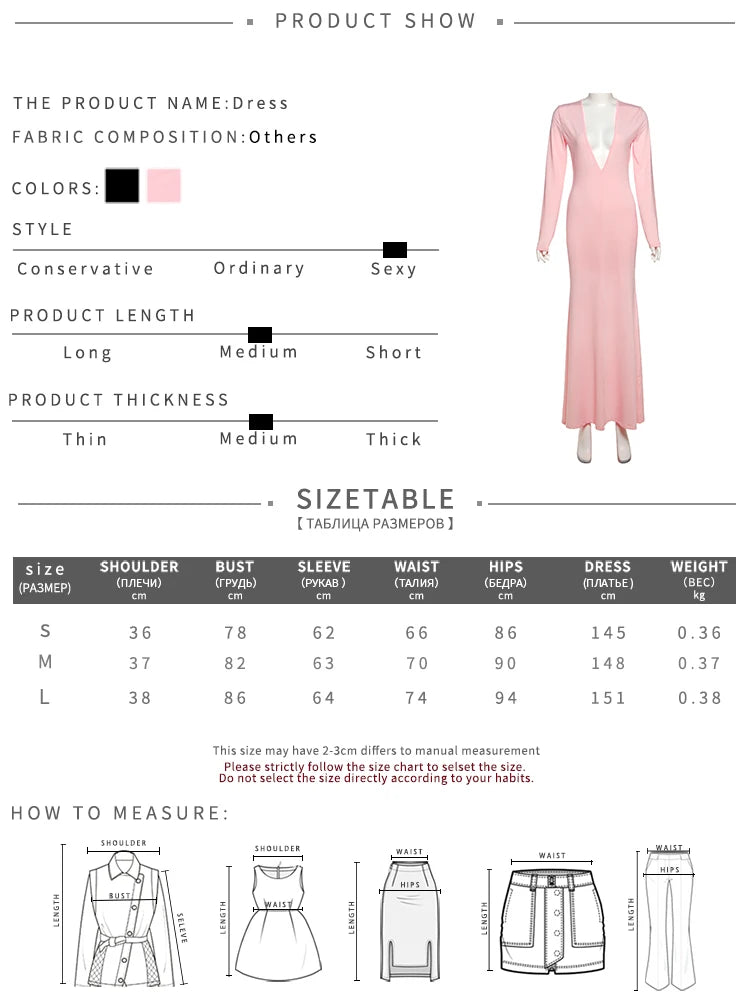 Elegant Y2K Sexy Dress Women Deep V-Neck Full Sleeve Banquet Vacation Party Hipster Simple Basis Fall Trend Vestidos