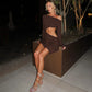Asymmetrical Cutout One Shoulder Mini Dress Fall 2025 Fashion Long Sleeve Dresses Brown Sexy Club Outfits