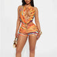Halter Striped Print Playsuit Women Sexy Summer Colorful Hollow Bandage Backless Sleeveless Stretch Streetwear Romper