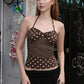 Brown Polka Dot Print Backless Halter Tops Women's Tanks Camis Summer 2026 Fashion Clothes