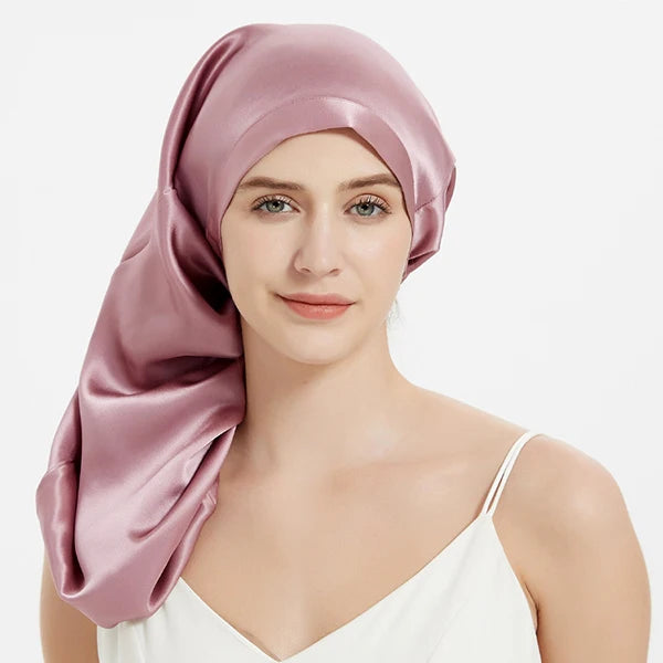 100% Mulberry Silk Bonnet Sleep Hair Cap Long Bonnets with Elastic Tie Band Adjustable Straps for Long Curly Dreadlock Braid