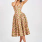 Women Halter Floral Print Sexy Midi Dress Sweetheart Neck Sleeveless Backless Pleated Bodycon Club Party Longdress