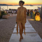 Sexy Open Back Mini Dress Plunging Cowl Neck Cascading Side Drapes Beach Vacation Dresses for Woman