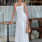 White Halter Backless Sexy Maxi Dress Women Elegant Square Collar Sleeveless Bodycon Club Party Long Dresses Female