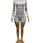 Colorful Polka Dot Print 2-Piece Set Women o-Neck Button Full Sleeve t-Shirt Fashion Suit +Elastic Waist Simple Short