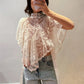 Y2K Fairy Mesh See Through Casual High Neck Looseshawls Women Floral Lace Embroidery Shawl Tops Asymmetrical Streetwear