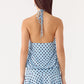 Polka Dot Backless Sexy Mini Dress Women Elegant Blue Halter Off-shoulder Sleeveless Ruched Club Party Dress Female