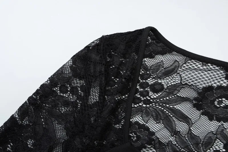 See Through Lace Patchwork Square Neck Long Sleeve Crop Tops for Woman Clothing Elegant Shirts & Blouses