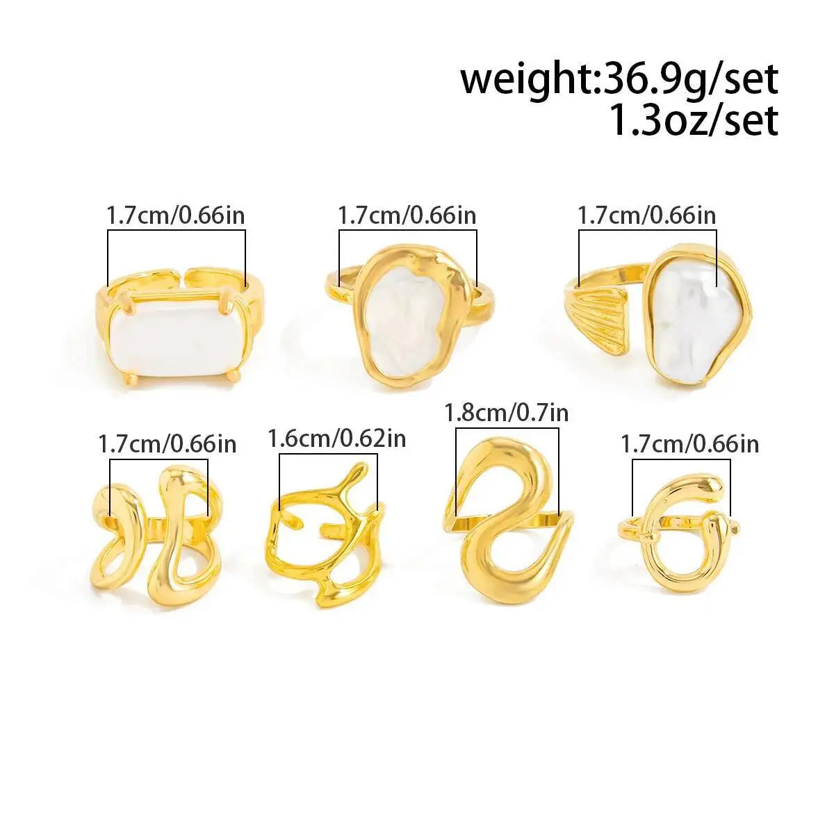 7Pcs Elegant Imitation Pearl Open Ring Set for Women Trendy Geometric Irregular Adjustable Knuckle Ring Jewelry Accessory