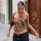 Leopard Print Sexy Crop Tops for Woman Clothing Asymmetrical Backless Halter Top Clubwear Summer 2025